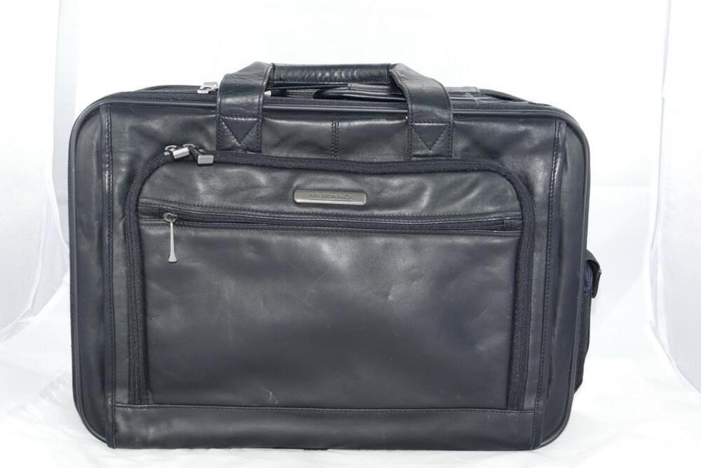 MURANO USED/SMEL LEATHER BUSINESS BRIEFCASE/RETRACTABLE SHOULDER STRAP/15"LAPTOP